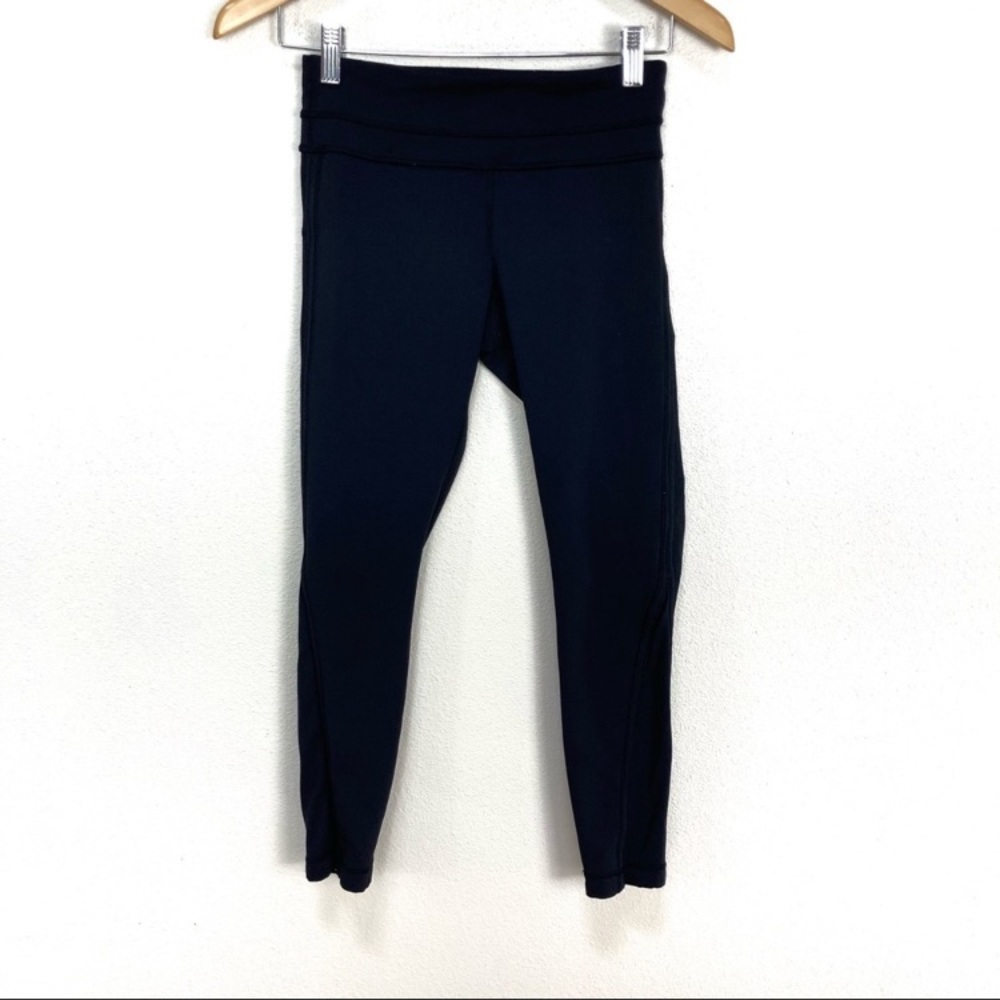 Lululemon Black Cropped Leggings Mesh Ankle Mid Rise Women’s Sz‎ 4